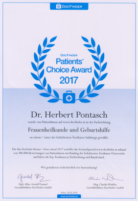 patients choice award 2017 Dr. Pontasch Salzburg